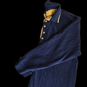 Navy Polo Shirt with Yellow Collar Detail